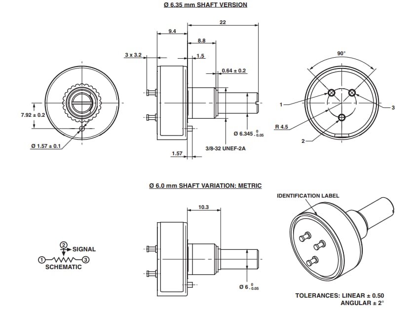 Vishay / Spectrol Model 357 Bushing Mount Potentiometers Vishay / Spectrol Model 357 Bushing Mount Potentiometers